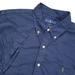 Ralph Lauren Button Down Shirt Mens XL Navy RL Untucked Classic Fit Short Sleeve